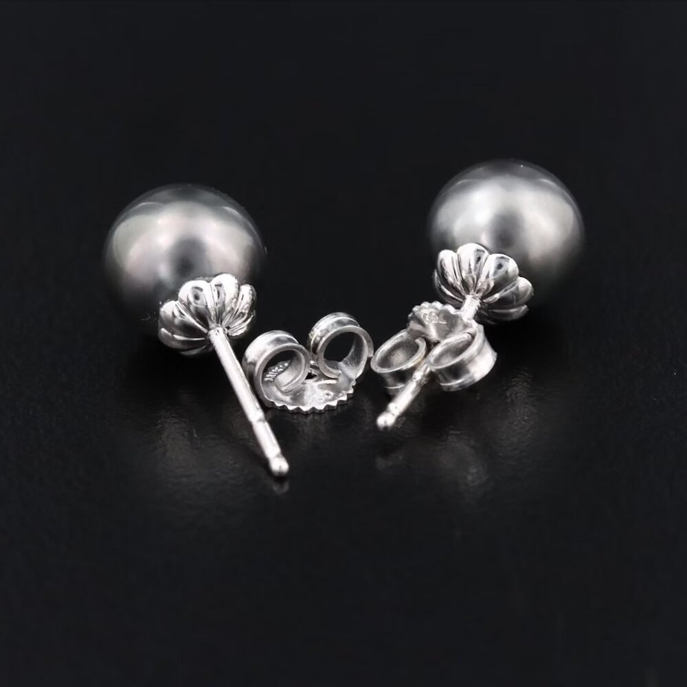 Mikimoto 18K Dark Grey Pearl Solitaire Earrings - Picture 3 of 5